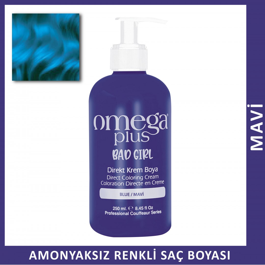 Omega Plus Bad Girl Mavi Amonyaksız Renkli Saç Boyası 250ML